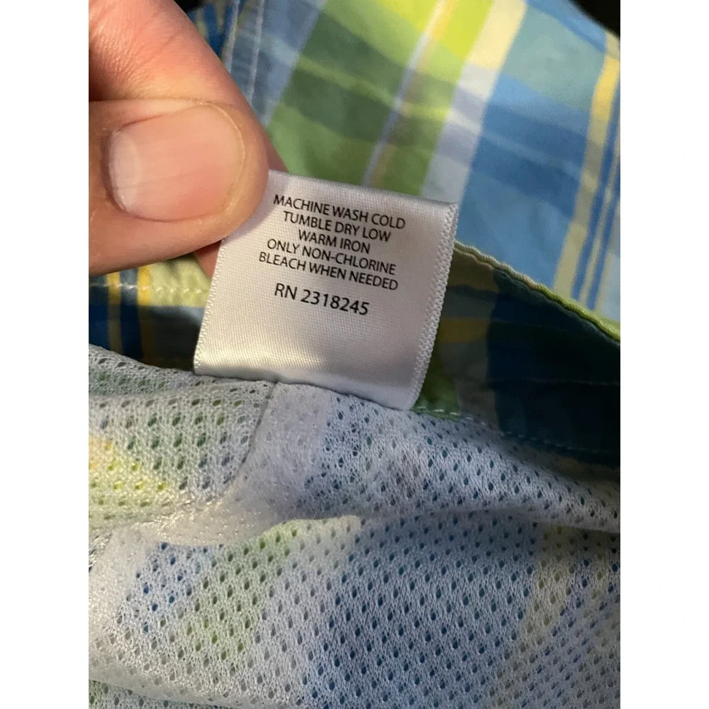Vineyard Vines Board Shorts Mens 40 Blue Green Plaid Cargo Swim Trunks Beach